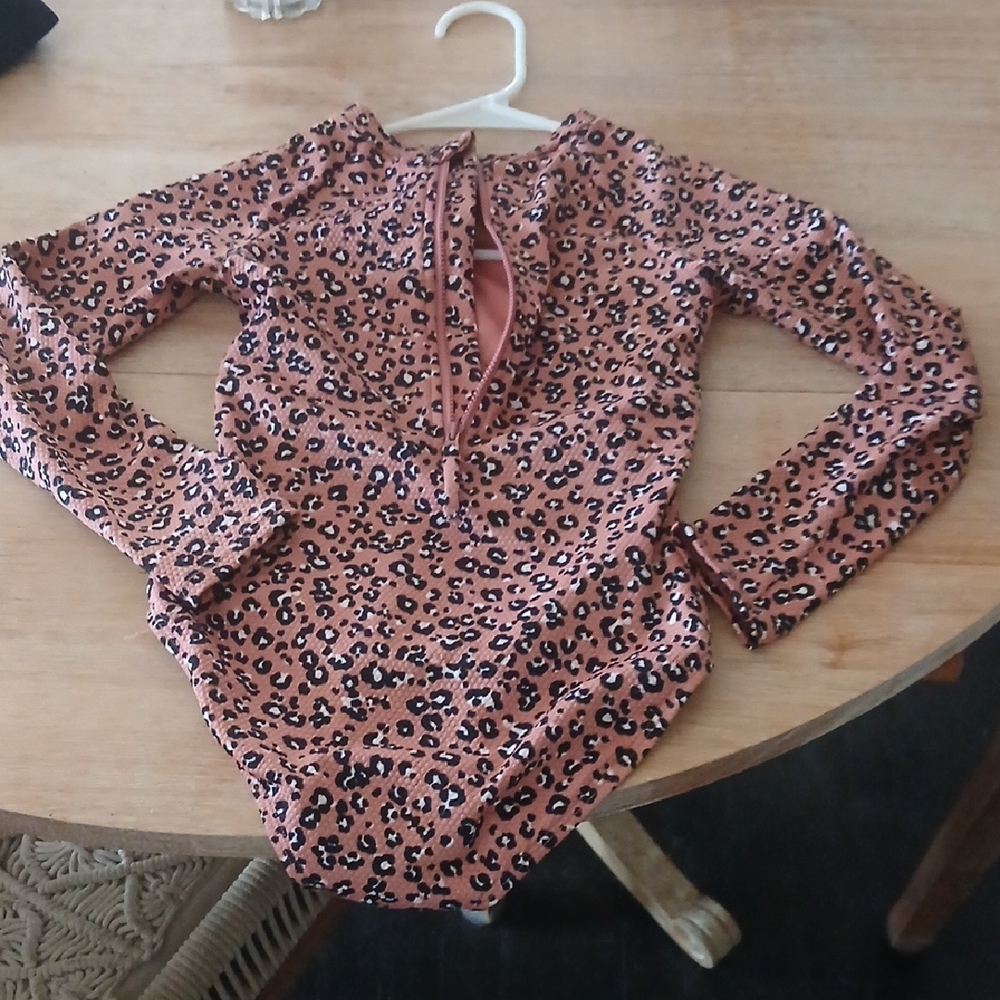 art class Rust Leopard-Print Long Sleeve Swim Bodysuit